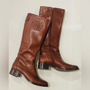 Etienne Aigner New York Brown Leather Vintage Riding Boots with Flat Heel